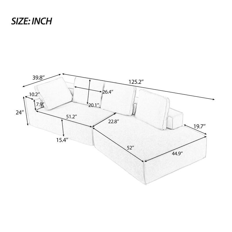 125" Modern Chaise Lounge Indoor Lounge Sofa With Clean Lines Bed